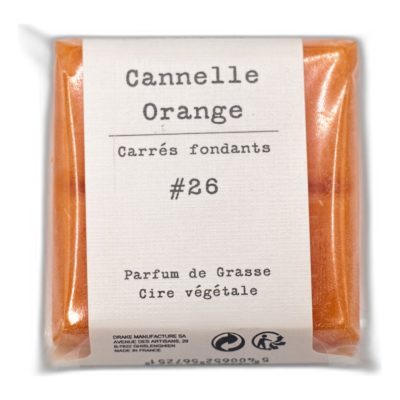 carré fondant - pastille cire végétale parfum de grasse - Cannelle orange